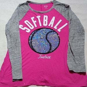 Justice Girls "Softball" Flip Sequin Shirt Size 14